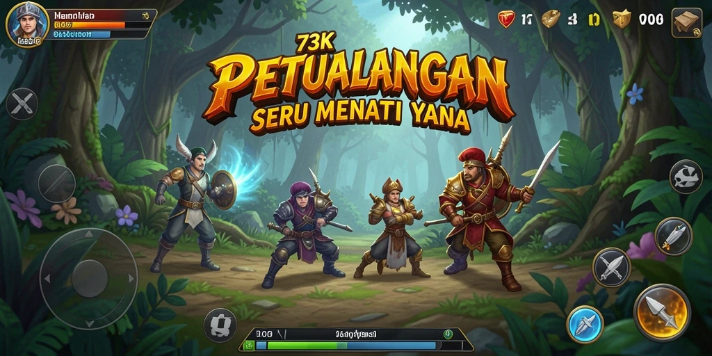 Tangkapan layar permainan 73K menampilkan aksi petualangan yang dinamis.