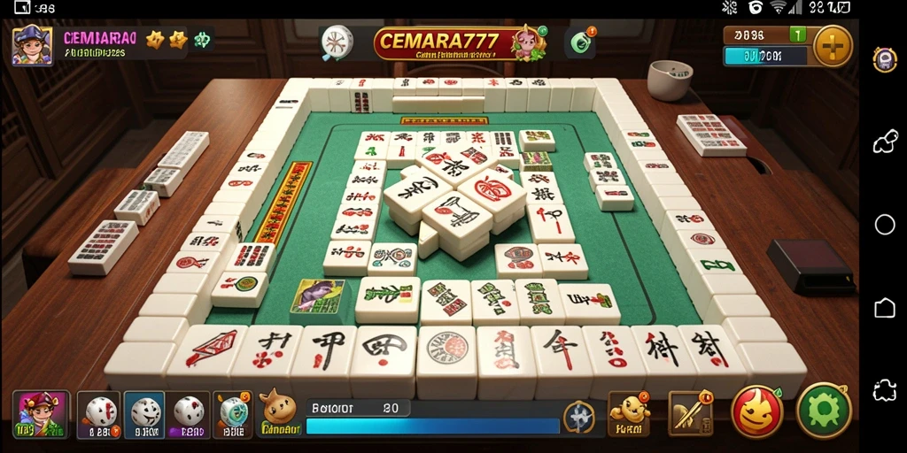 Screenshot gameplay CEMARA777 dengan tampilan papan Mahjong yang menarik.