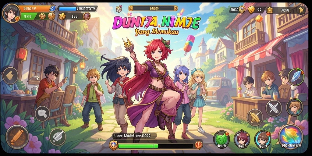 Screenshot gameplay yang menampilkan aksi karakter dalam dunia Anime.