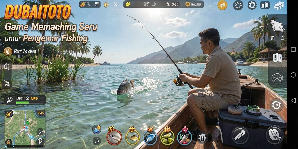 Screenshot gameplay DUBAITOTO menampilkan aksi memancing yang seru.