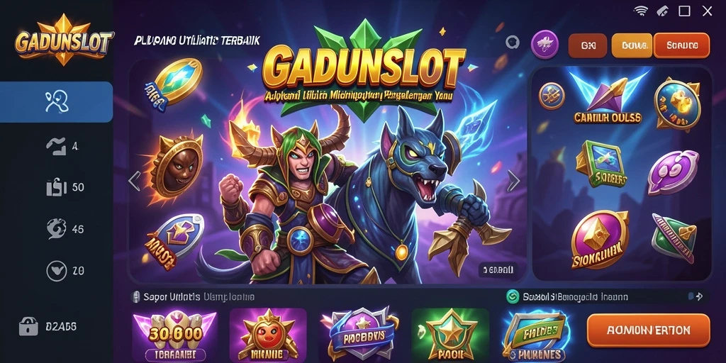 Tampilan GADUNSLOT menampilkan fitur utilitas dan pengaturan untuk game.