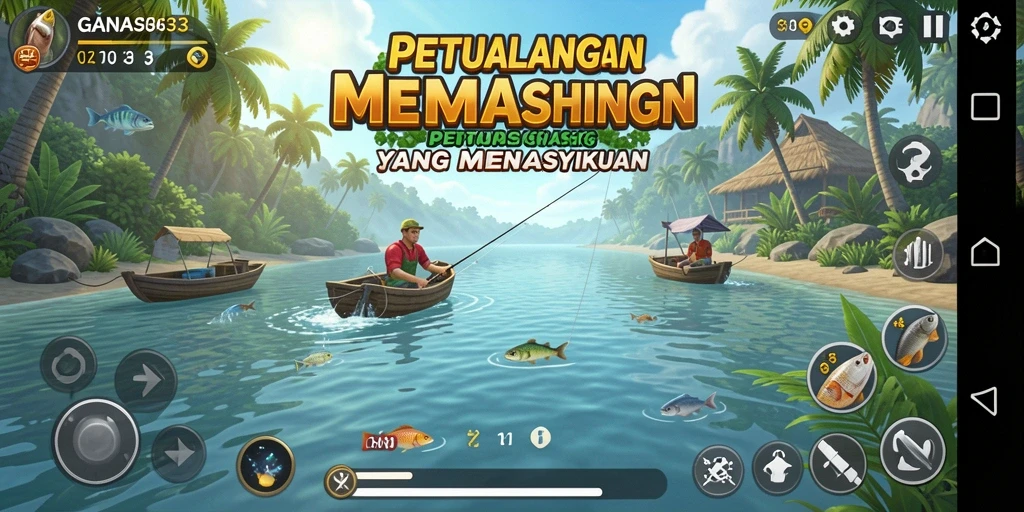 Tampilan gameplay menakjubkan dalam GANAS33 saat menangkap ikan.