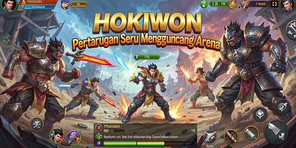 Tampilan utama gameplay HOKIWON dengan pertarungan yang intens.