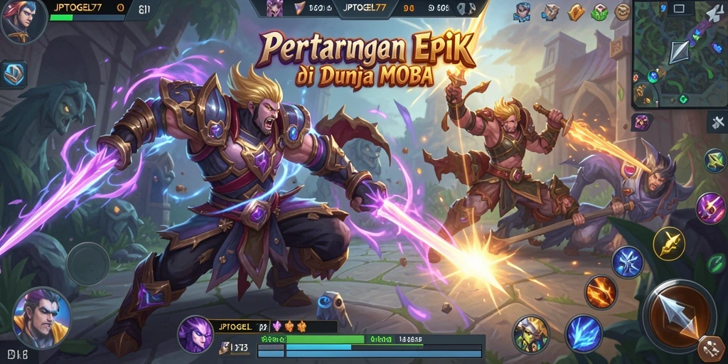 Tampilan menarik gameplay MOBA JPTOGEL77 saat pertempuran sengit.