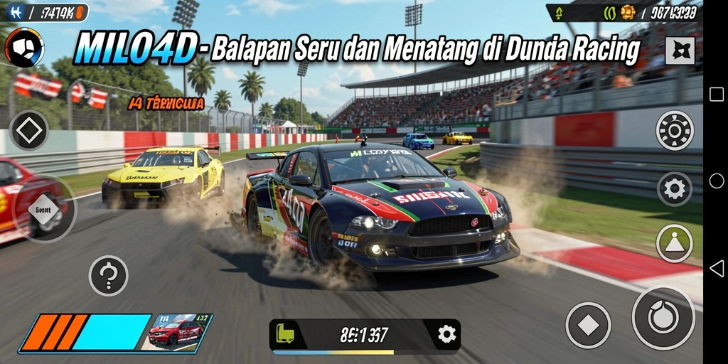 Gameplay seru di <strong>MILO4D</strong> dengan mobil yang melaju cepat di trek balap.