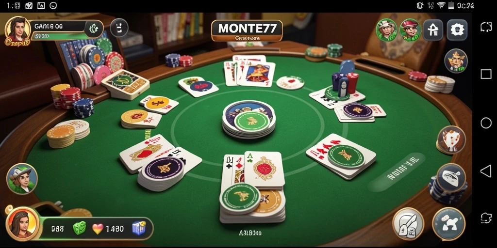 Screenshot gameplay utama MONTE77 yang menampilkan aksi seru bermain Gaple.