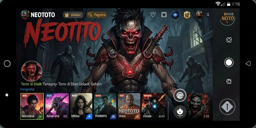 Screenshot gameplay NEOTOTO menampilkan suasana Horror yang mencekam.