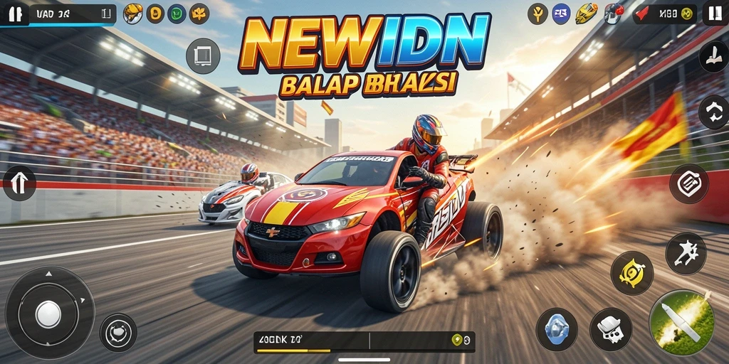 Screenshot utama menunjukkan balapan mendebarkan dalam NEWIDN.