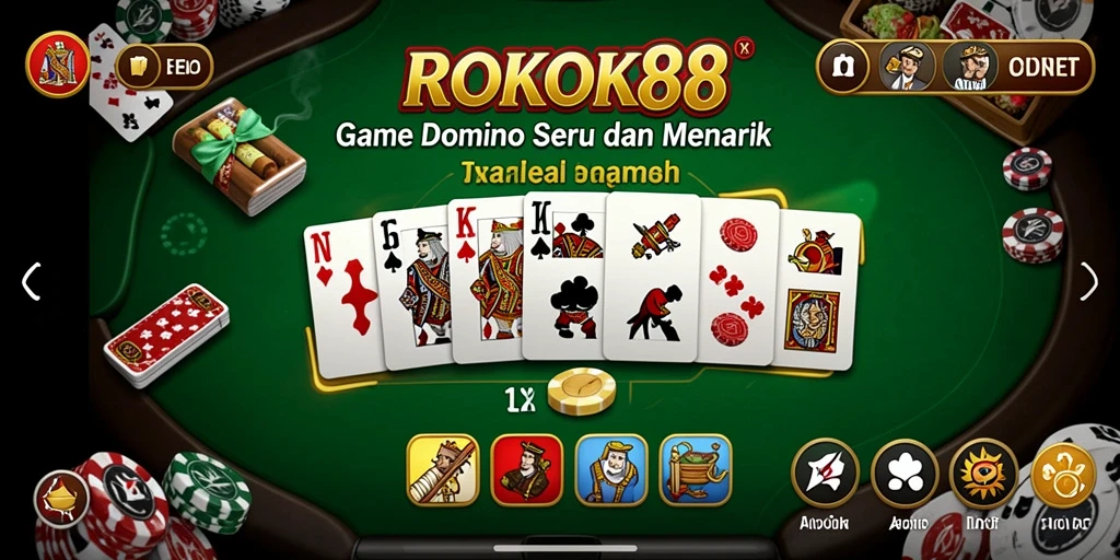 Screenshot utama ROKOK88 menampilkan gameplay Domino yang mengasyikkan.