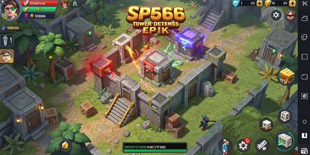 Screenshot menunjukkan aksi seru gameplay Tower Defense di SP666.