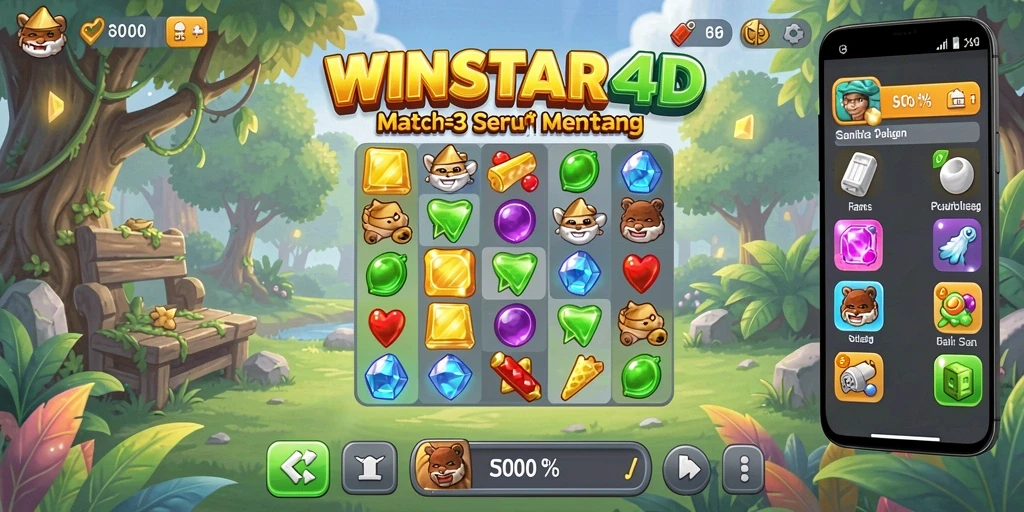 Tangkapan layar gameplay seru WINSTAR4D dengan tantangan Match-3.